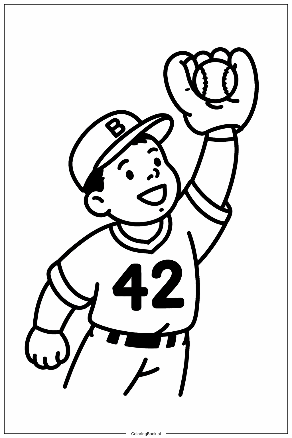  Página para colorir de Jackie Robinson Pegando a Bola 