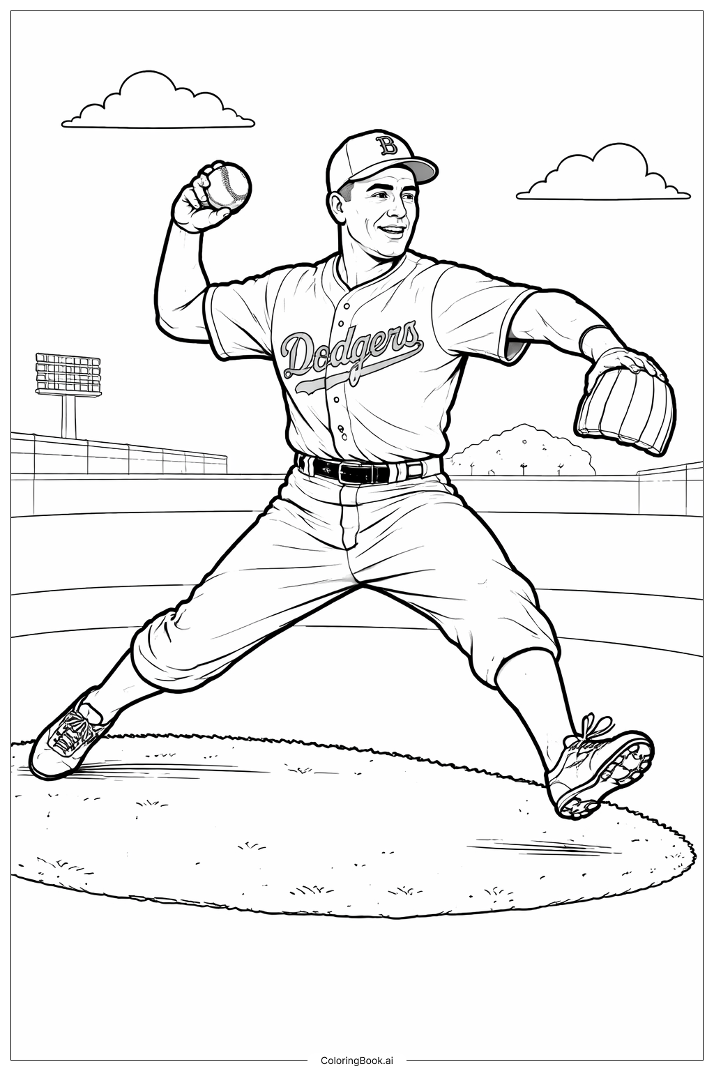 Trang tô màu Jackie Robinson Trên Đồi Ném Bóng