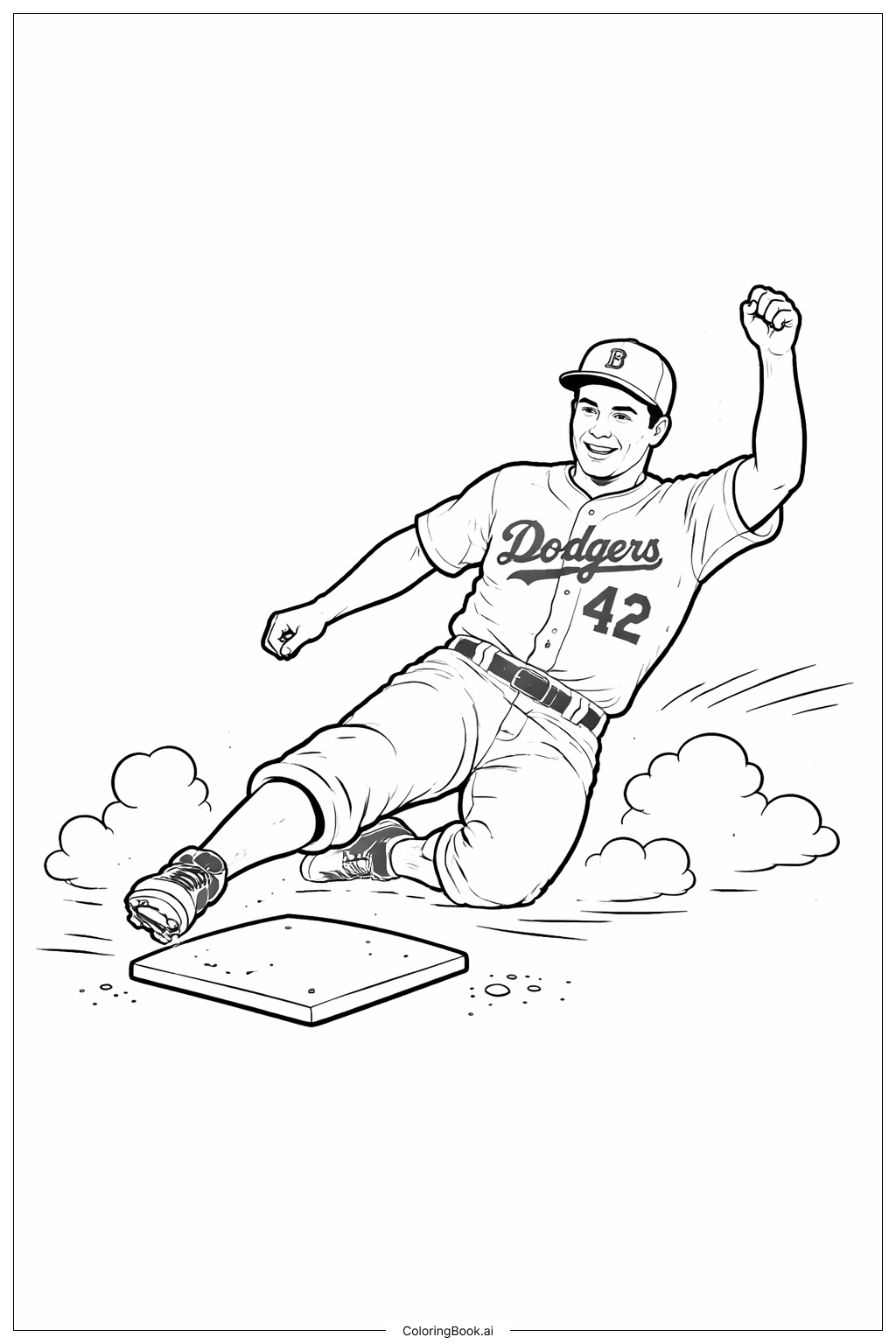  Página para colorir de Jackie Robinson Deslizando para o Home Plate 