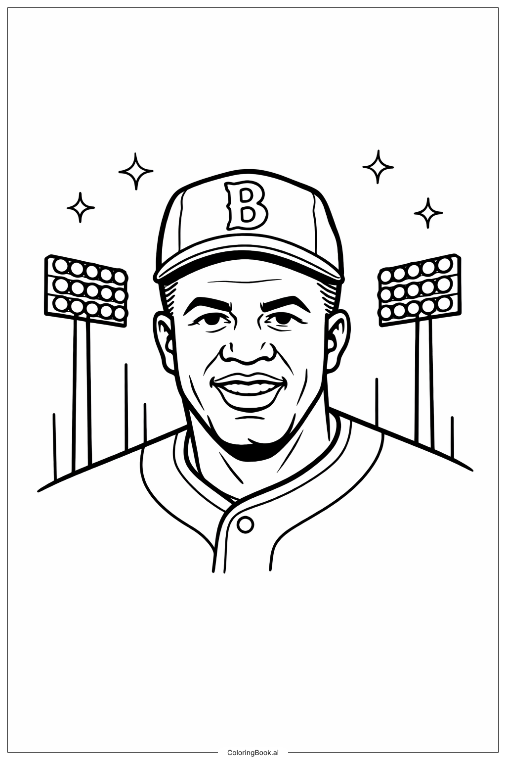体育场灯光下的杰基·罗宾逊填色页