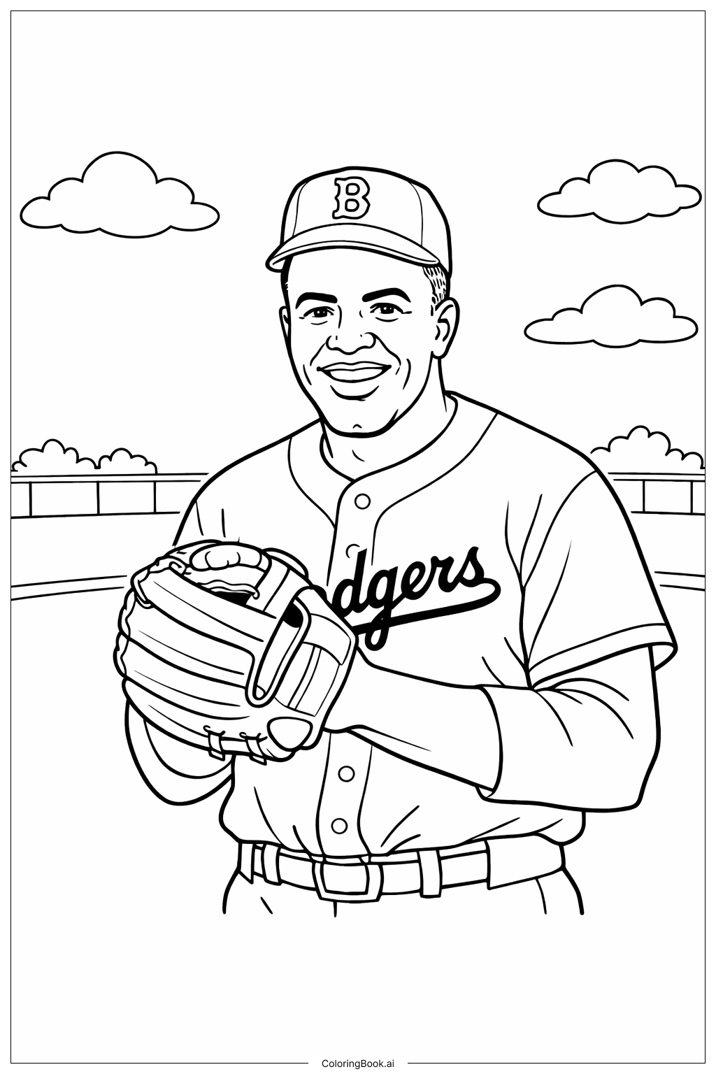  Page de coloriage Jackie Robinson avec gant de baseball 