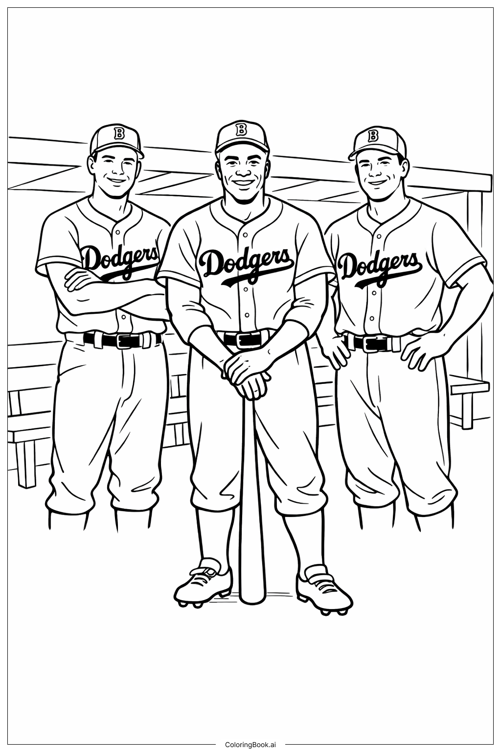  Página para colorir de Jackie Robinson Com Companheiros de Equipa 