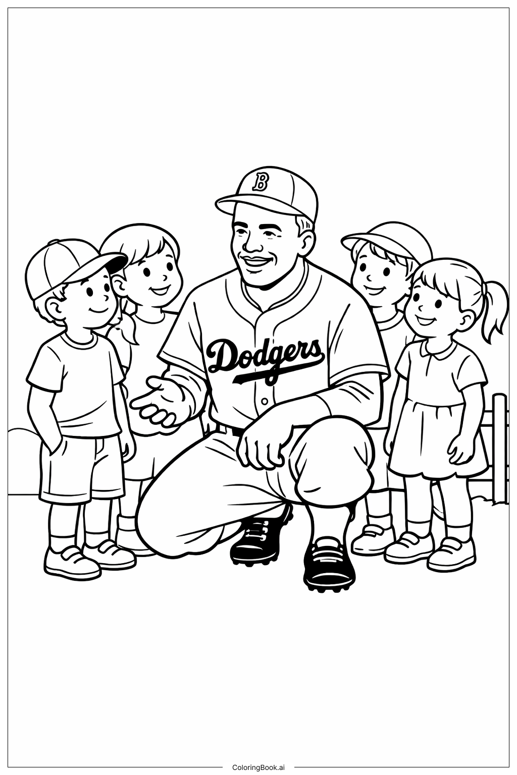  Jackie Robinson mit jungen Fans Ausmalseite 