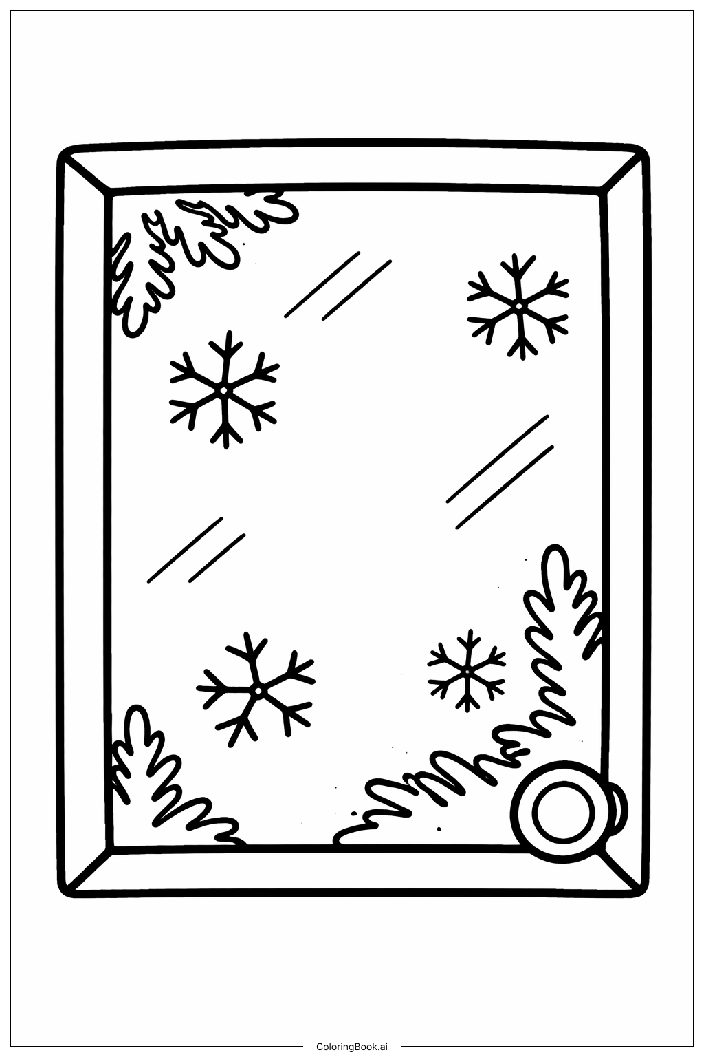  1月の霜の窓の塗り絵ページ 