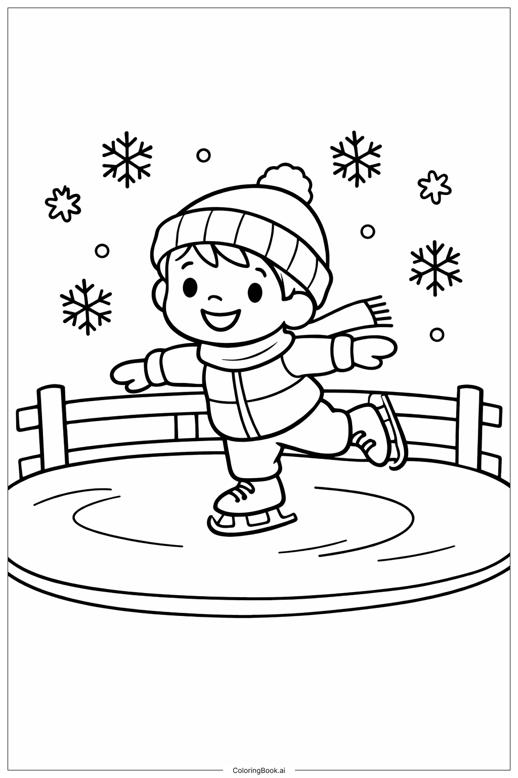  1月のアイススケートリンクの塗り絵ページ 