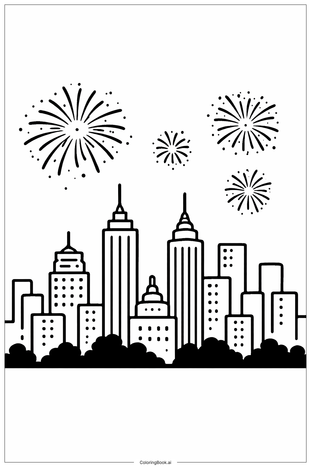  1月の新年花火の塗り絵ページ 