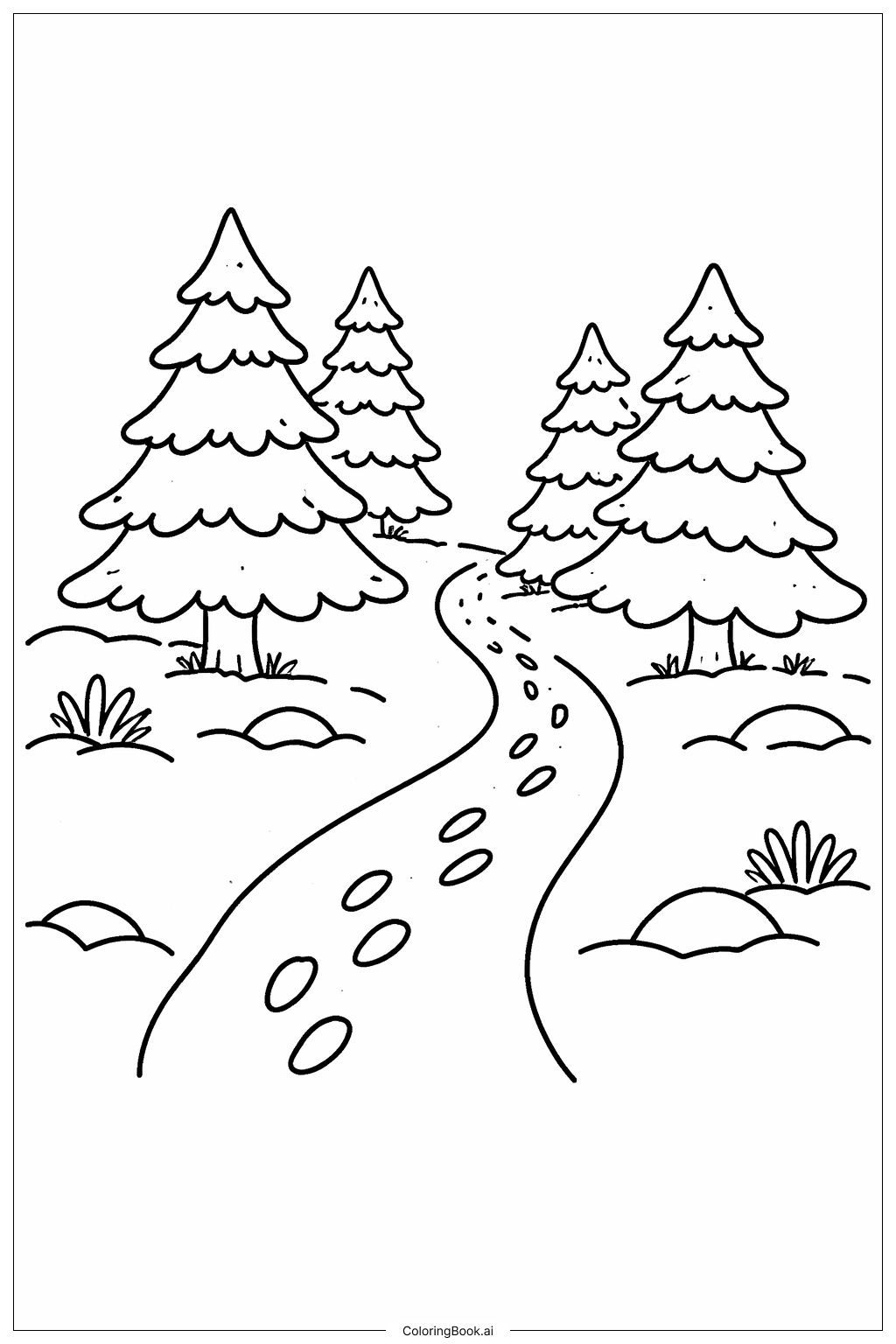  1月の松林の小径の塗り絵ページ 