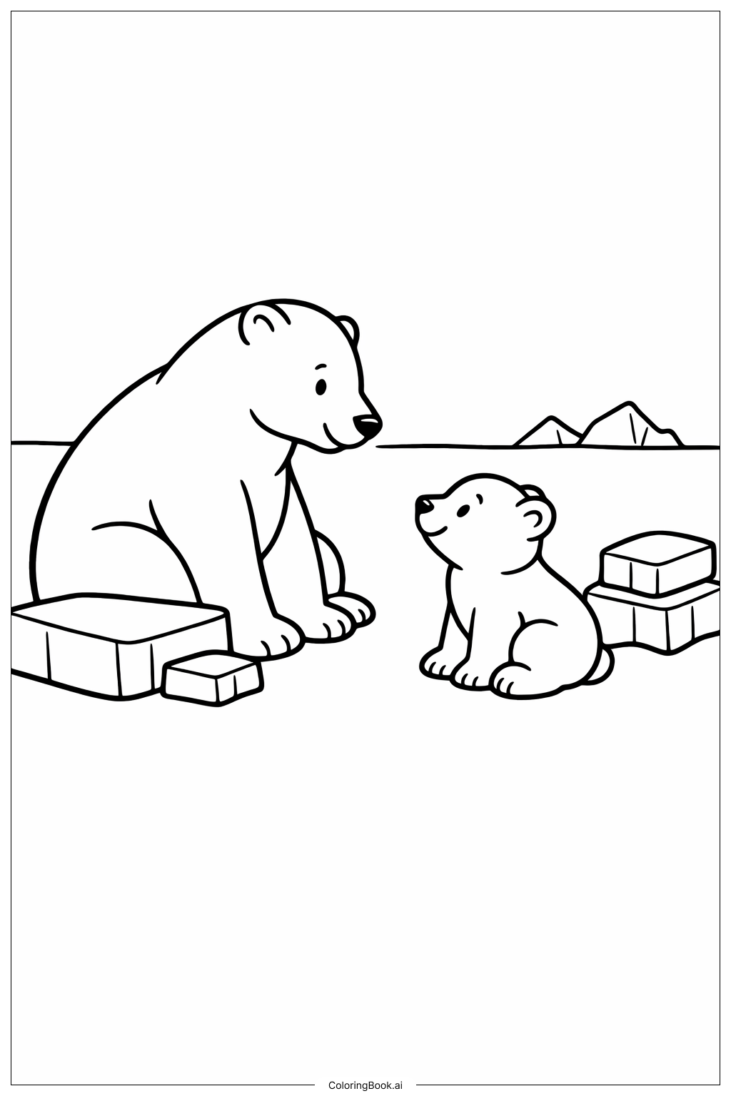  1月のホッキョクグマの家族の塗り絵ページ 