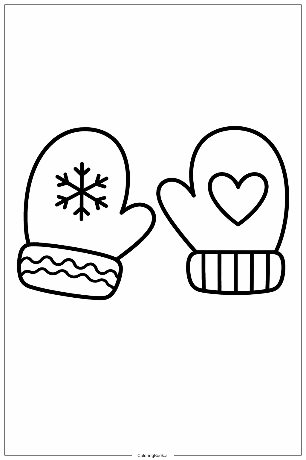  1月のあたたかいミトンの塗り絵ページ 