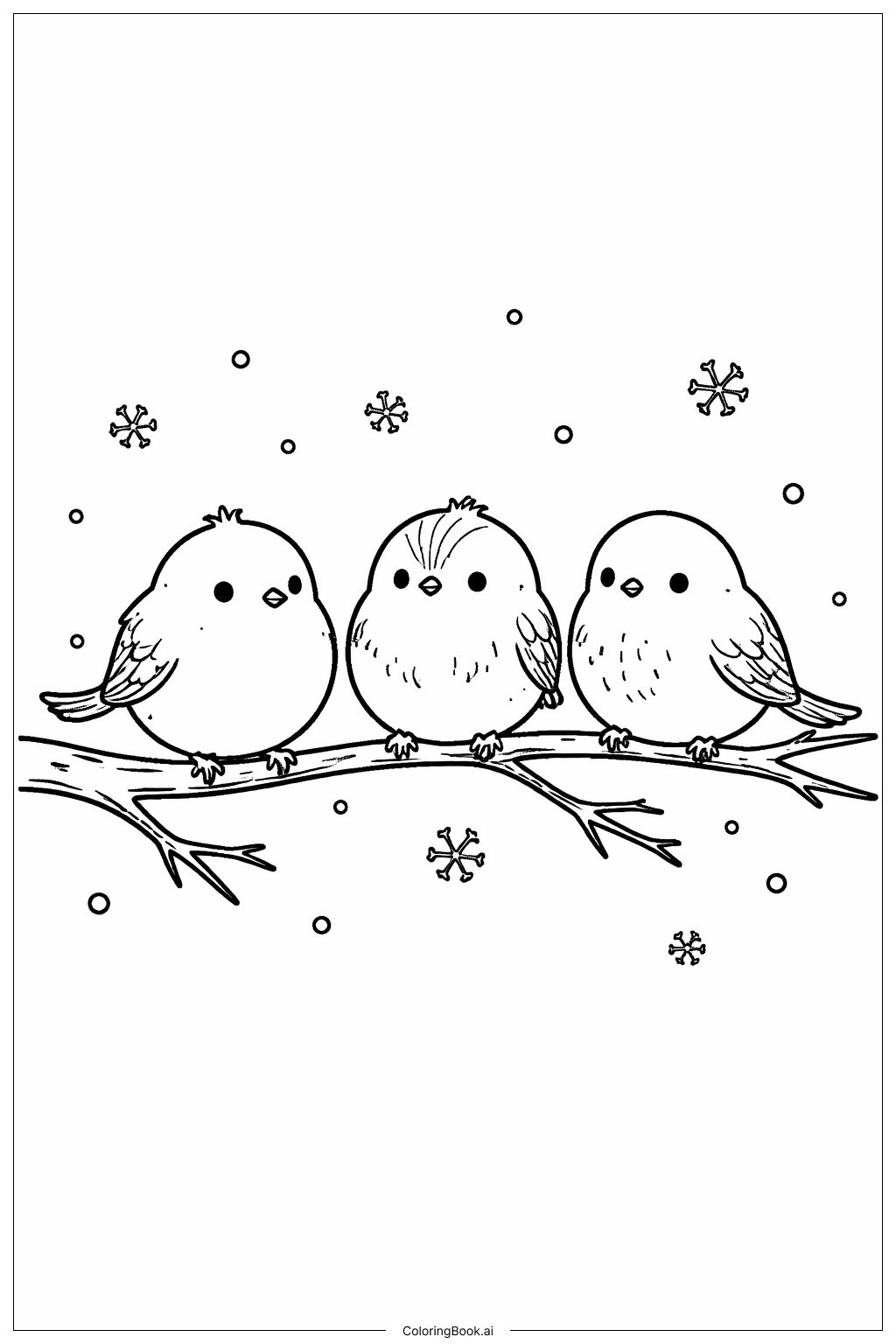  1月の冬の小鳥たちの塗り絵ページ 