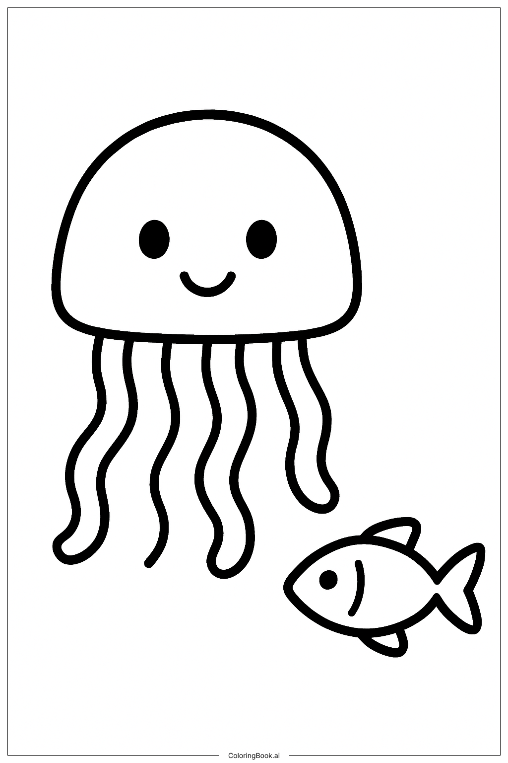  Page de coloriage Méduse et Petit Poisson 