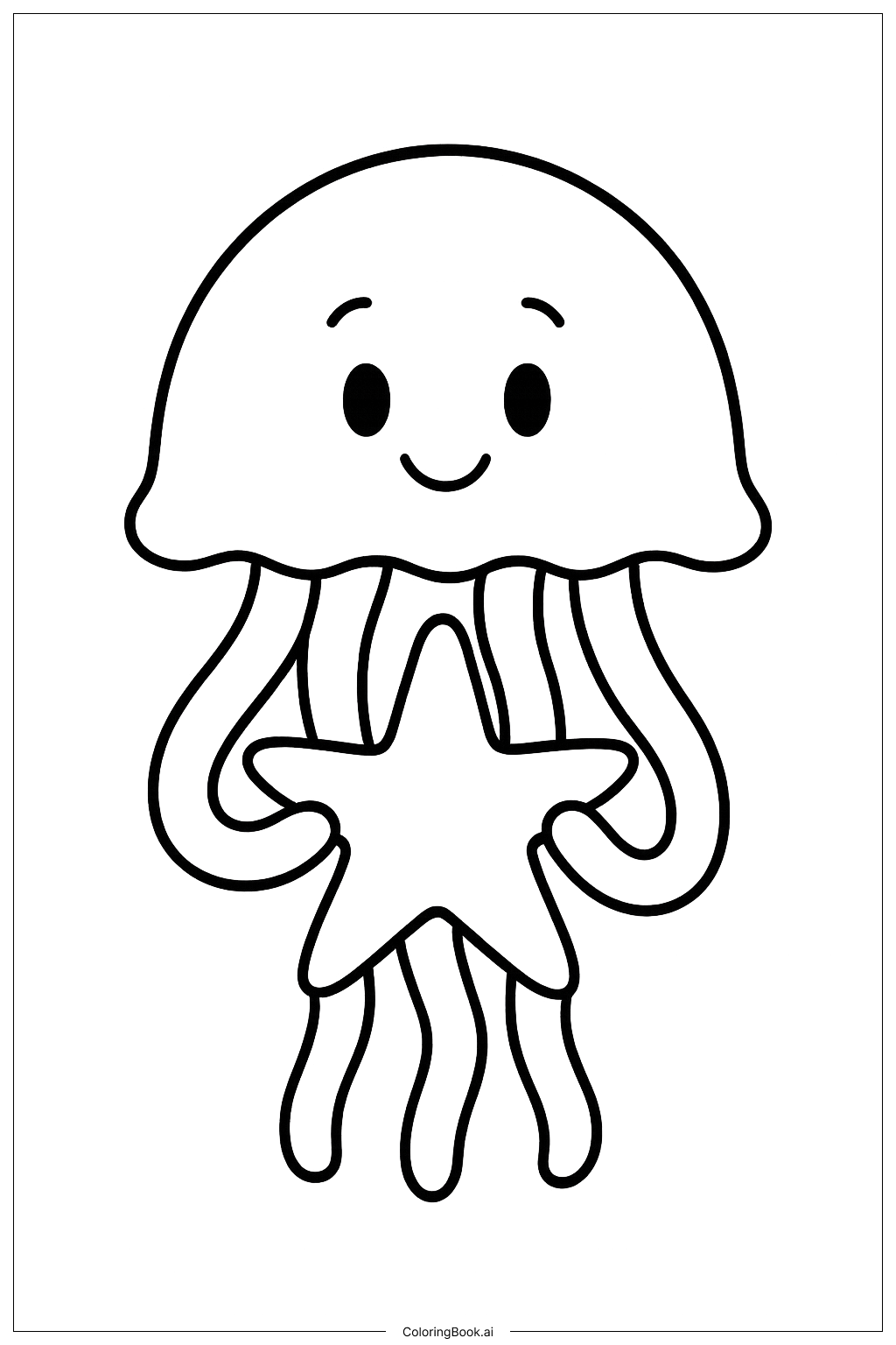  Page de coloriage Méduse tenant une étoile de mer 