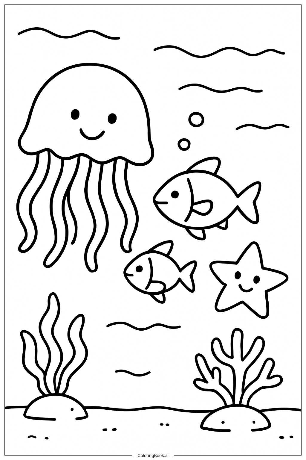  クラゲの先導パレードの塗り絵ページ 