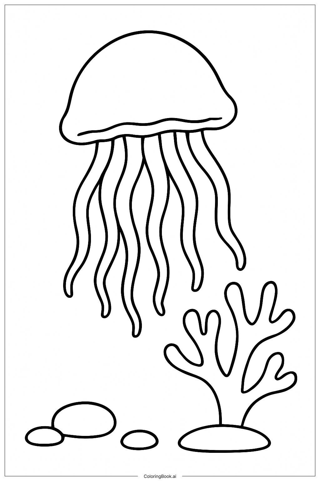  サンゴの近くのクラゲの塗り絵ページ 
