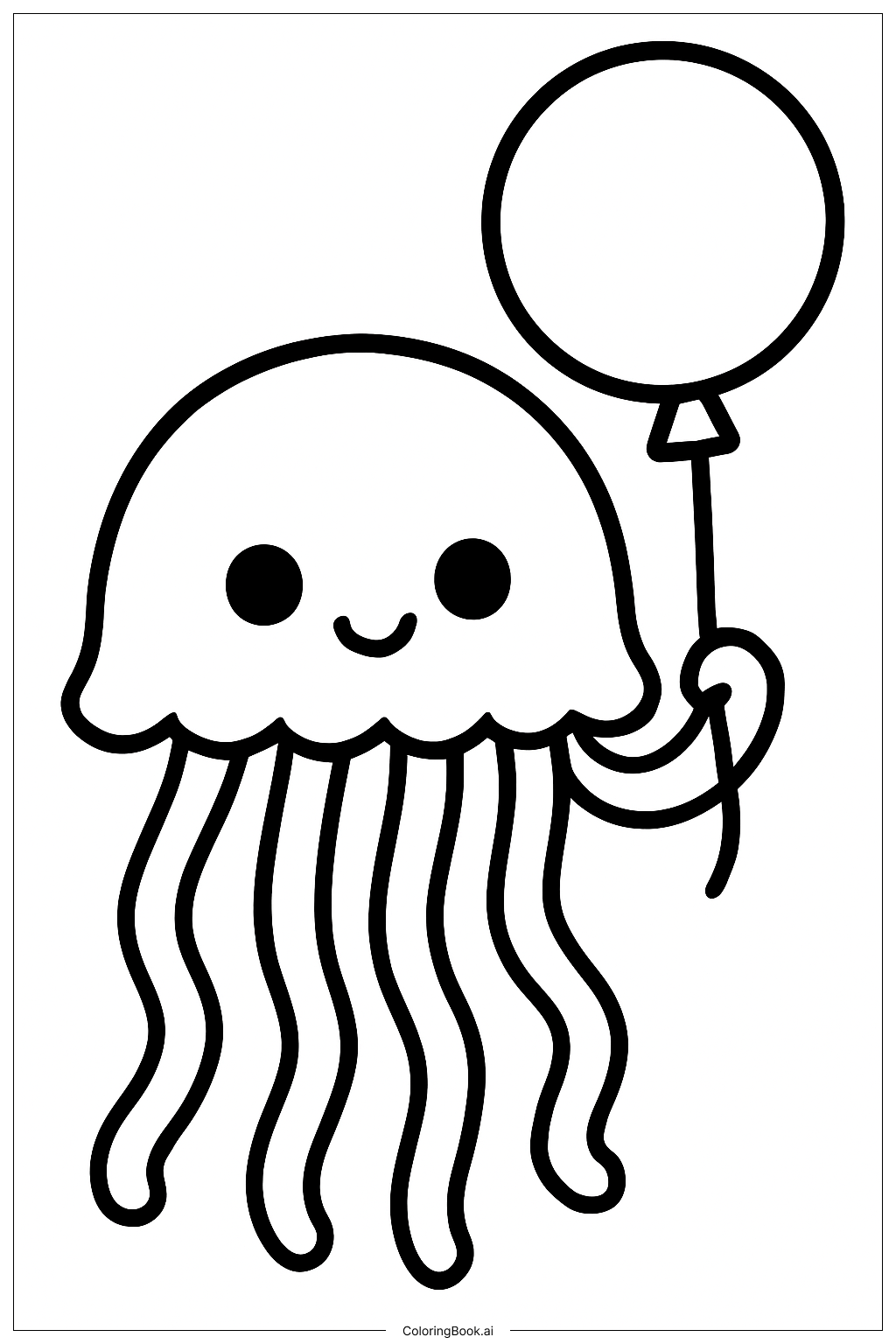  Page de coloriage Méduse avec un ballon 