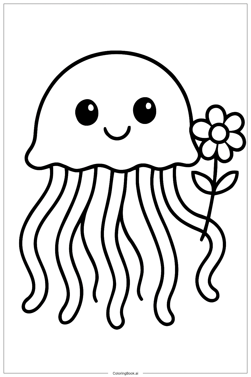  Page de coloriage Méduse avec Fleurs 