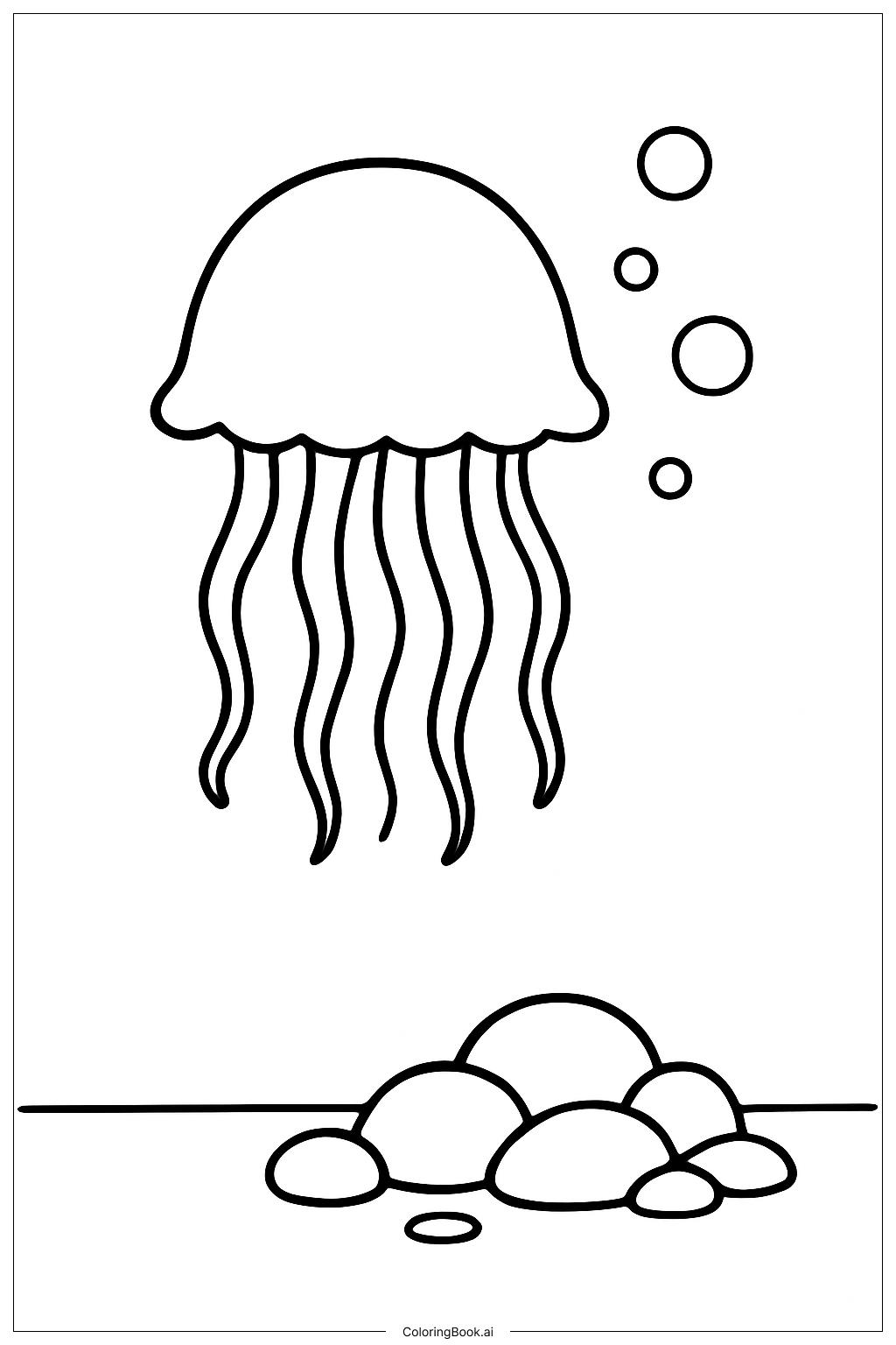  岩石堆旁的水母填色页 