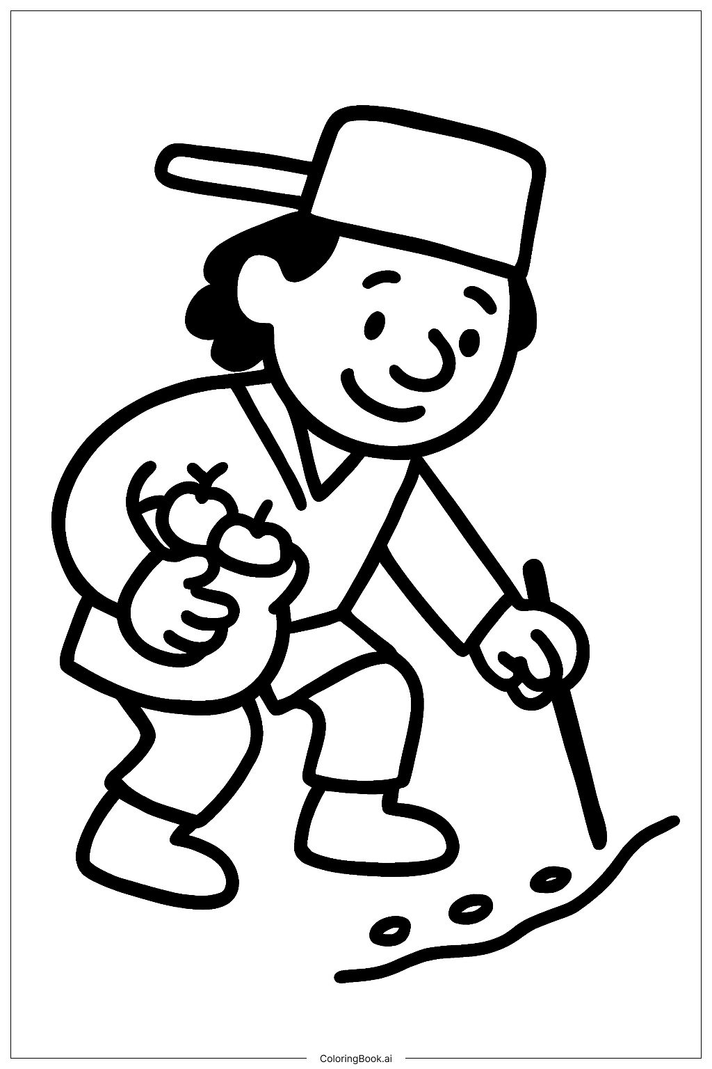  Johnny Appleseed Zeichnet Eine Samenlinie Ausmalseite 
