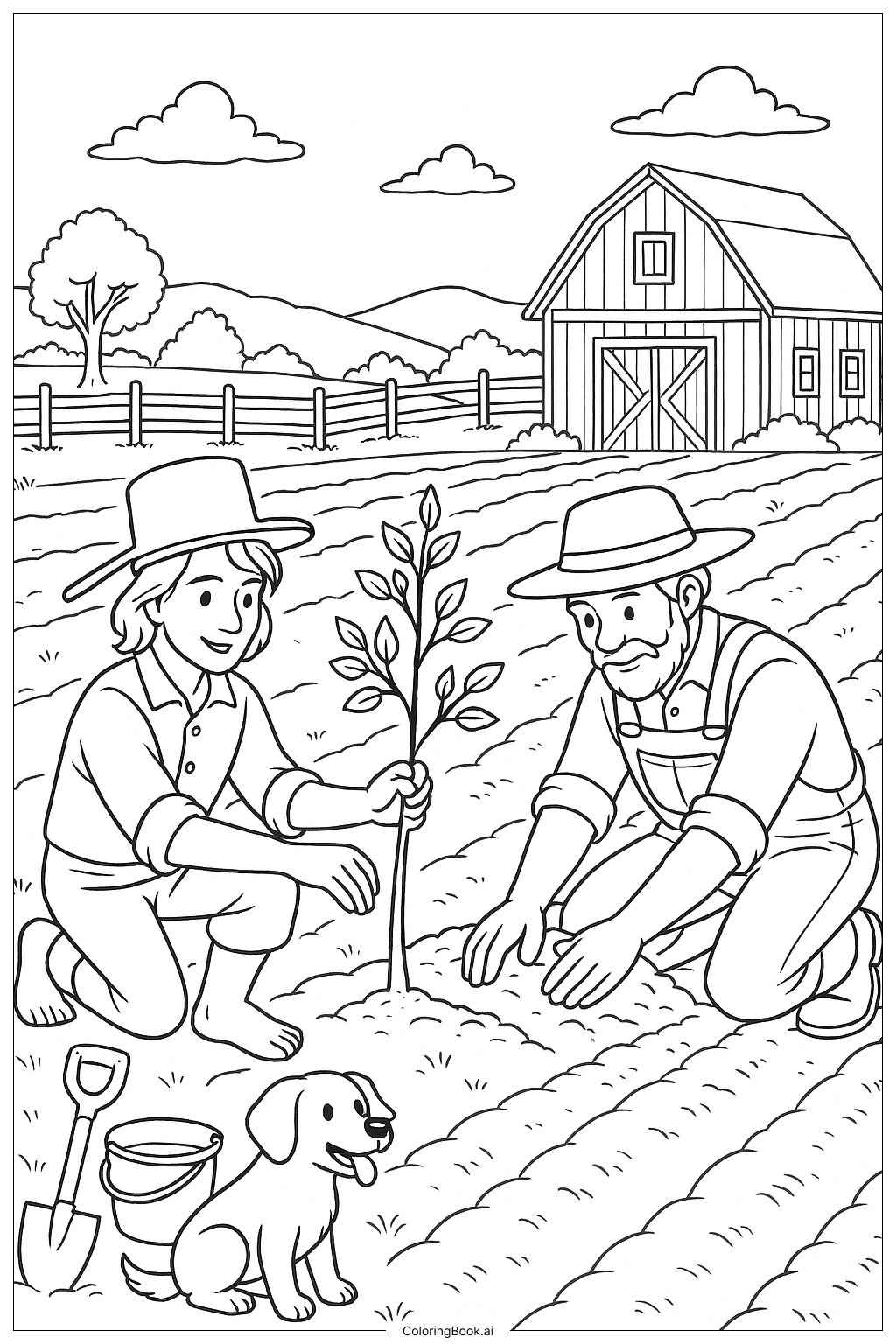  约翰尼·苹果籽帮农民种树填色页 