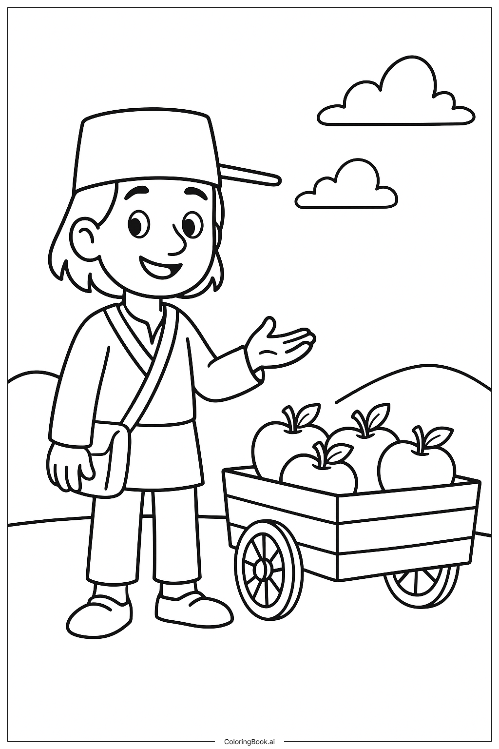  Johnny Appleseed Next To Apple Cart Coloring Page 