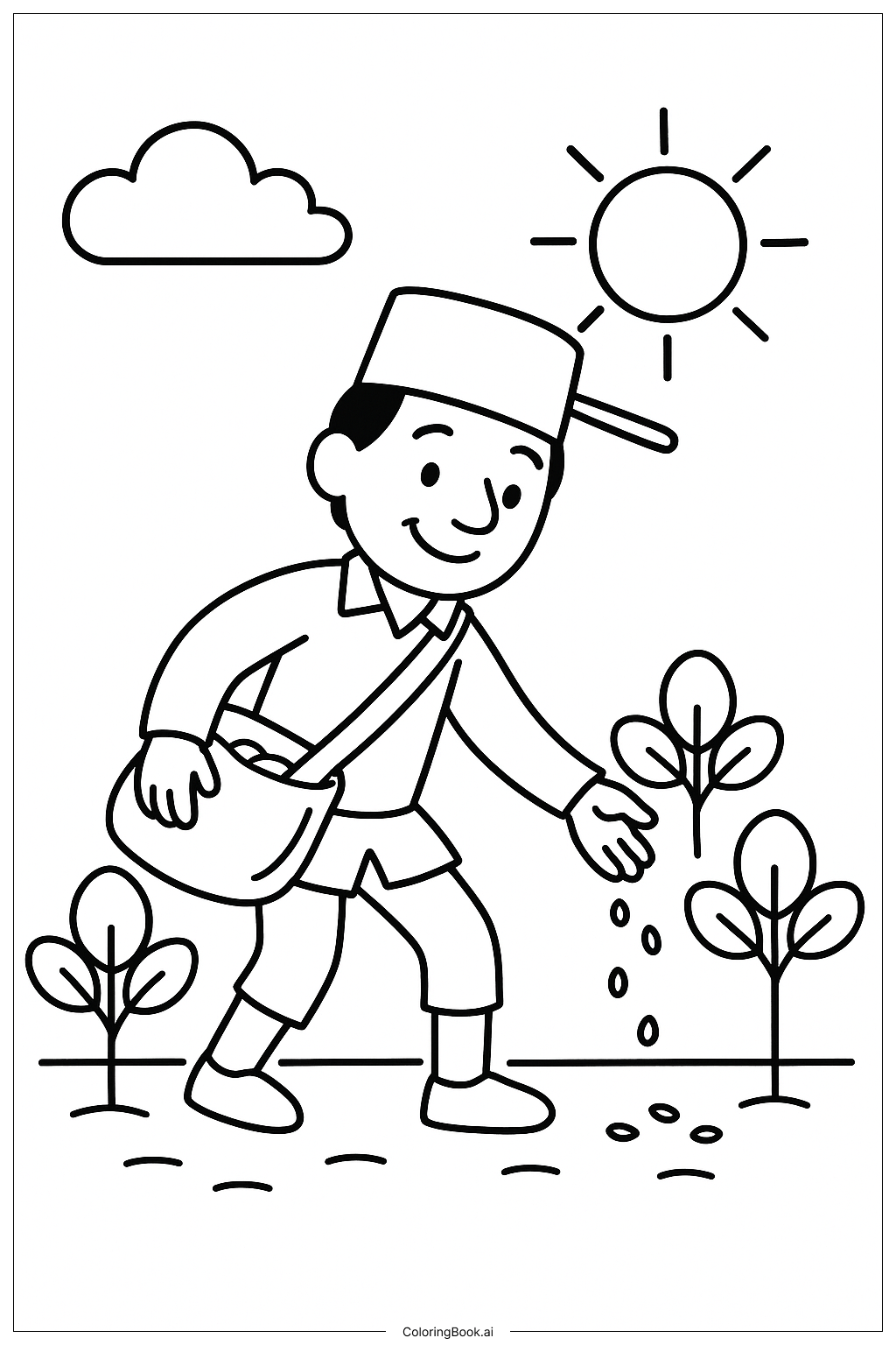 Johnny Appleseed pflanzt eine Samenreihe Ausmalseite 