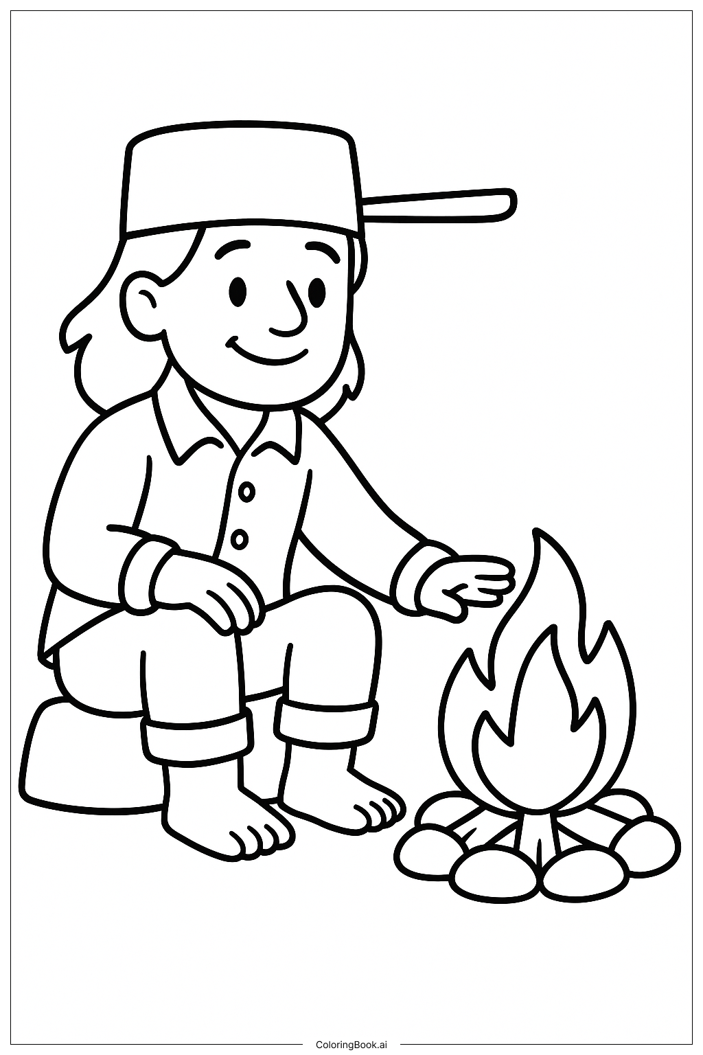  Johnny Appleseed sitzt am Lagerfeuer Ausmalseite 