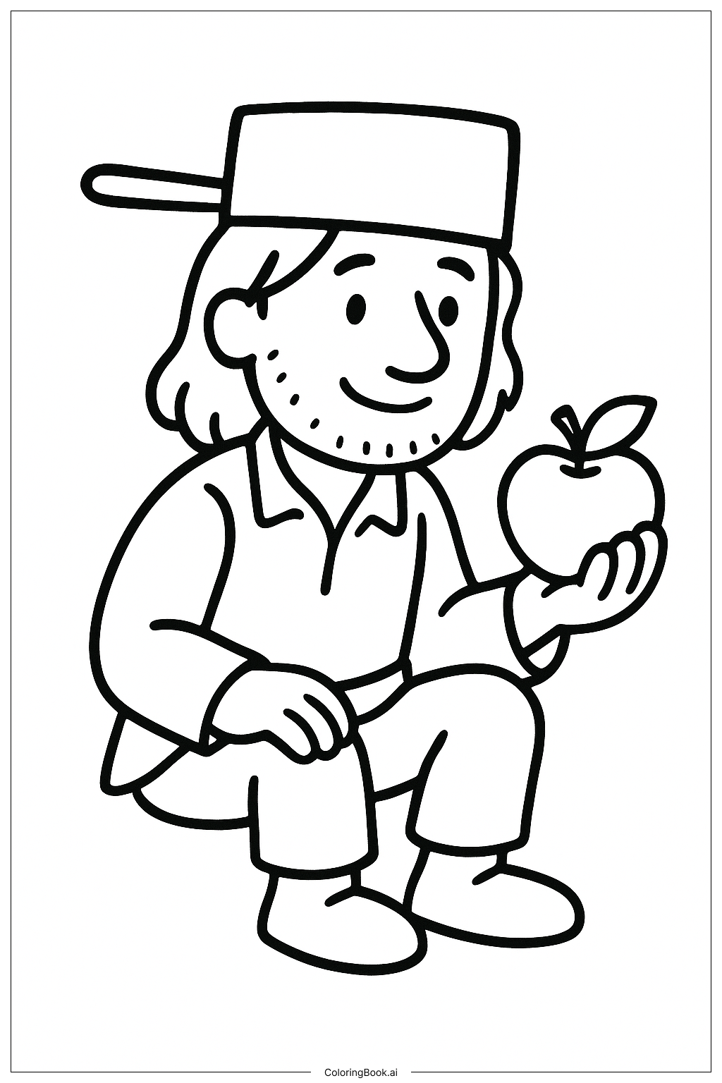  Trang tô màu Johnny Appleseed Ngồi Giữ Quả Táo 