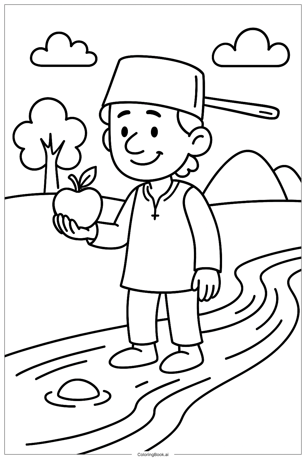  Trang tô màu Johnny Appleseed Đứng Bên Suối 