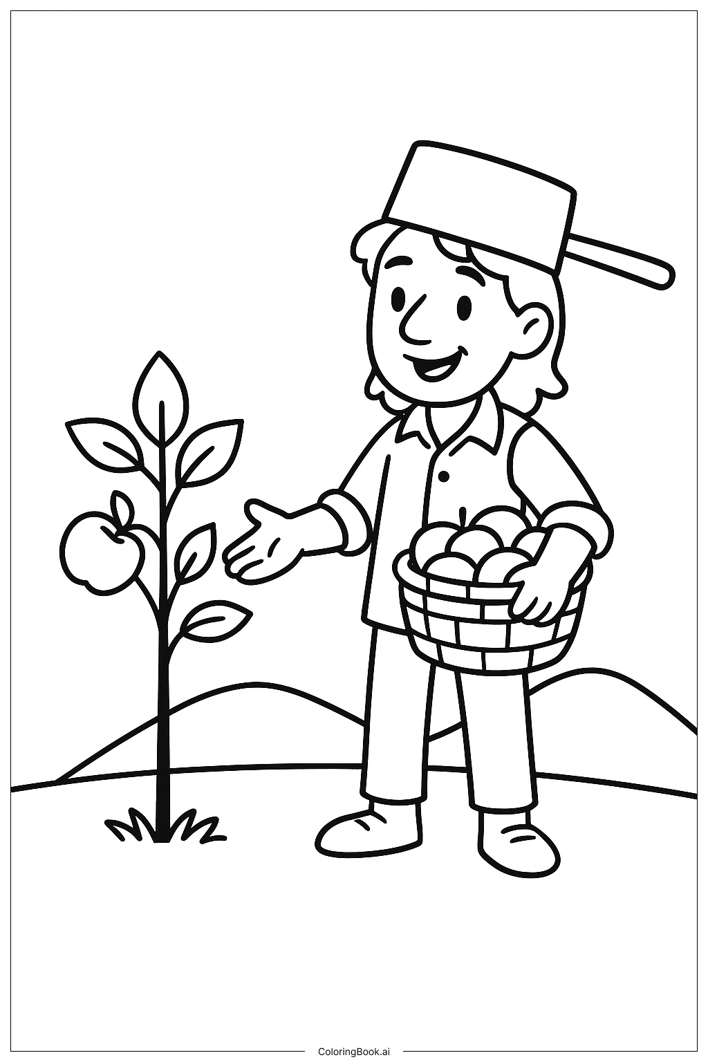  Trang tô màu Johnny Appleseed Với Giỏ Và Cây Táo 