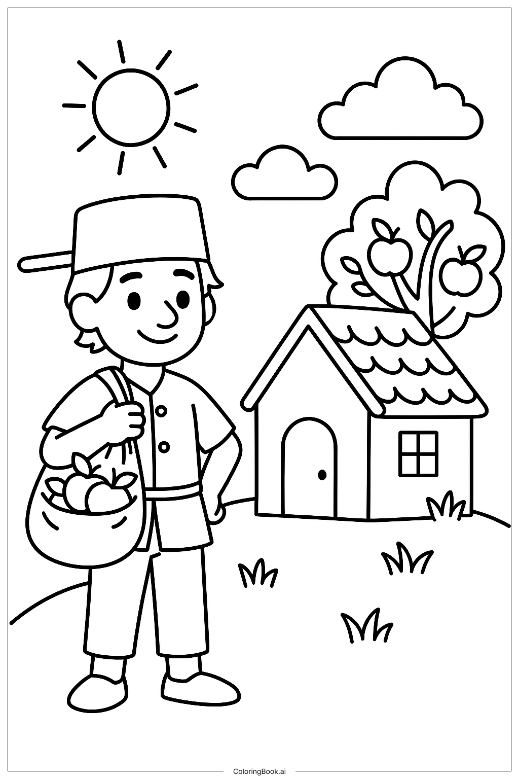  Johnny Appleseed With Little Cottage Coloring Page 