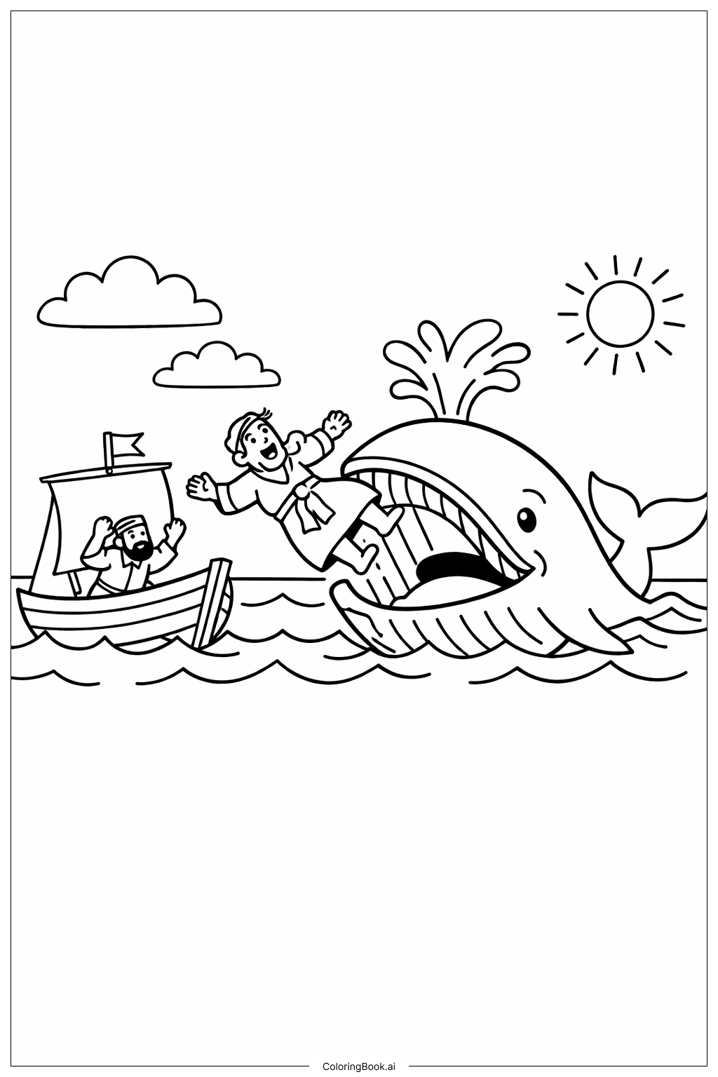  바다에서의 요나와 고래 색칠공부 페이지 