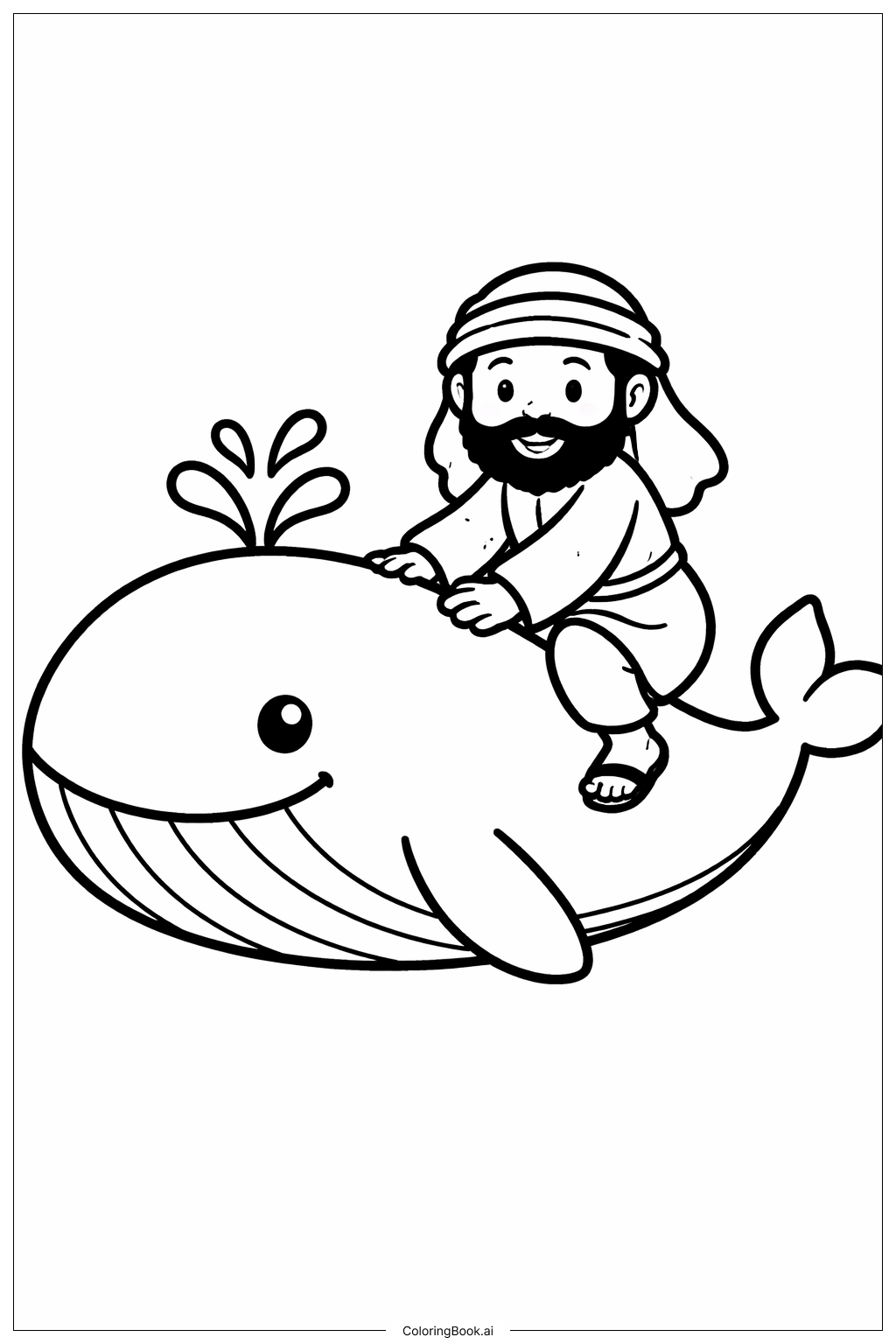  요나와 고래가 요나를 데리고 가는 모습 색칠공부 페이지 