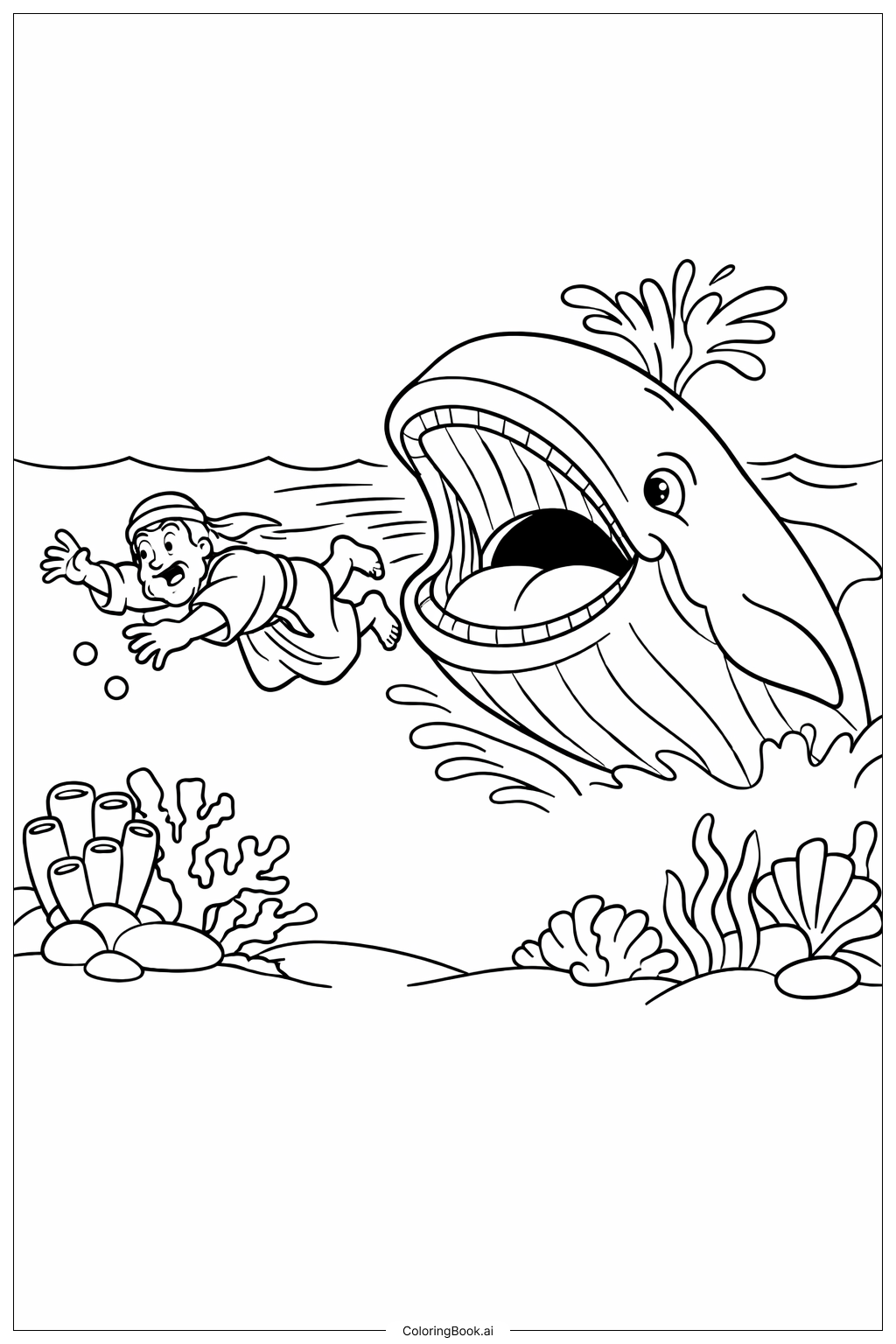  요나와 고래의 산호초 탐험 색칠공부 페이지 