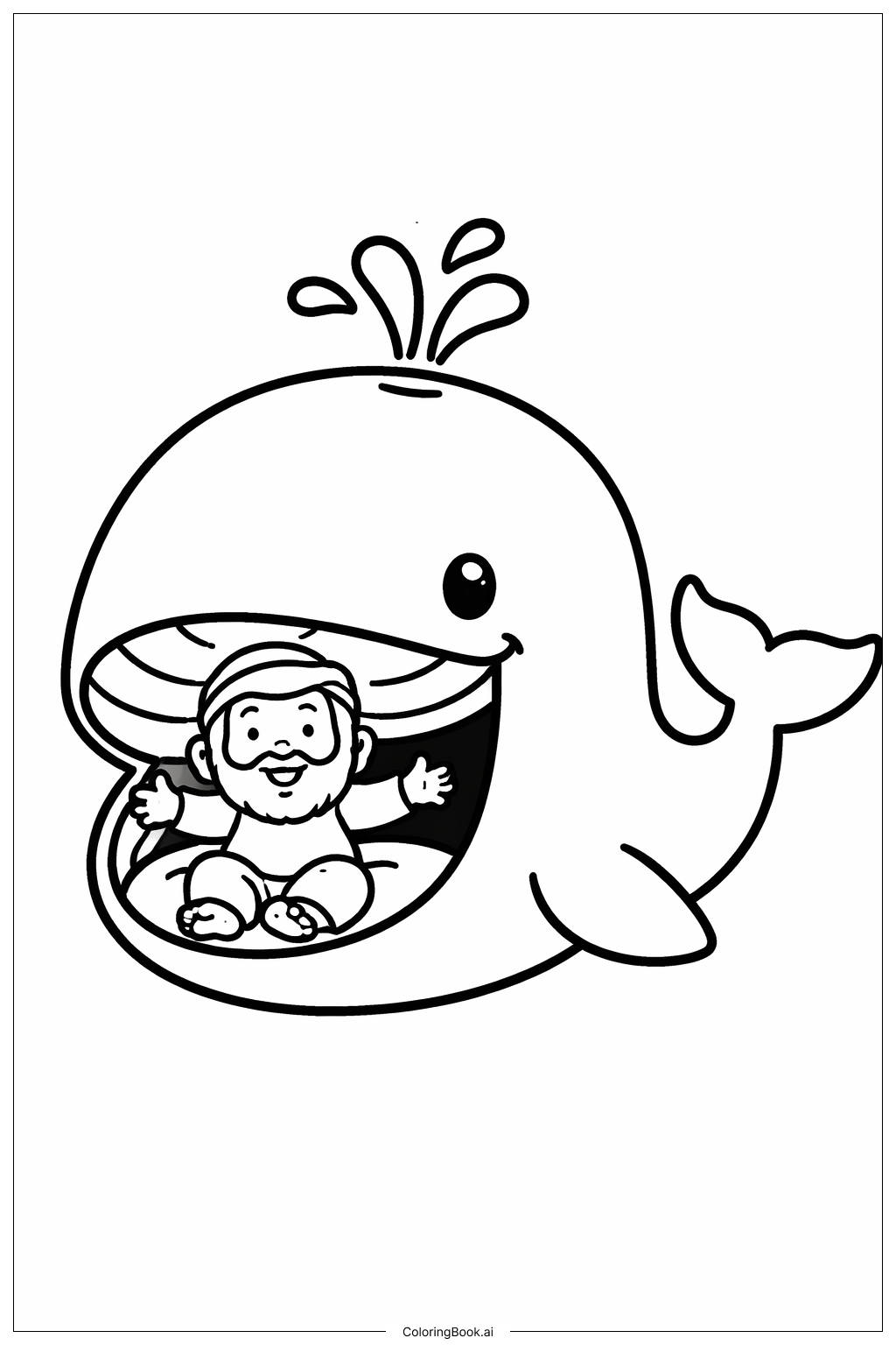  요나와 고래의 친근한 얼굴 색칠공부 페이지 