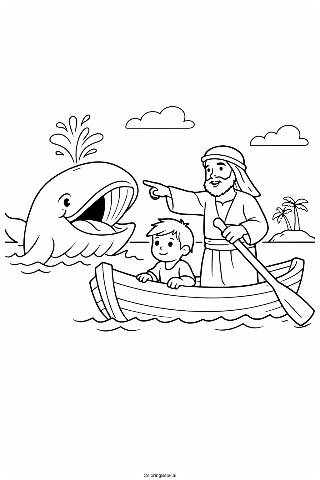  約拿與鯨魚導引船著色頁 