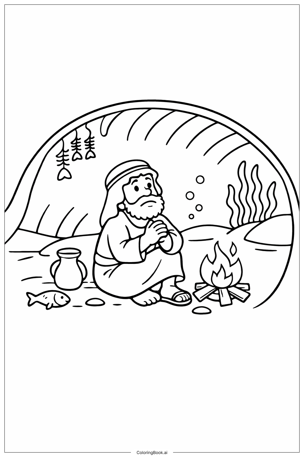  요나와 고래 속 배 색칠공부 페이지 