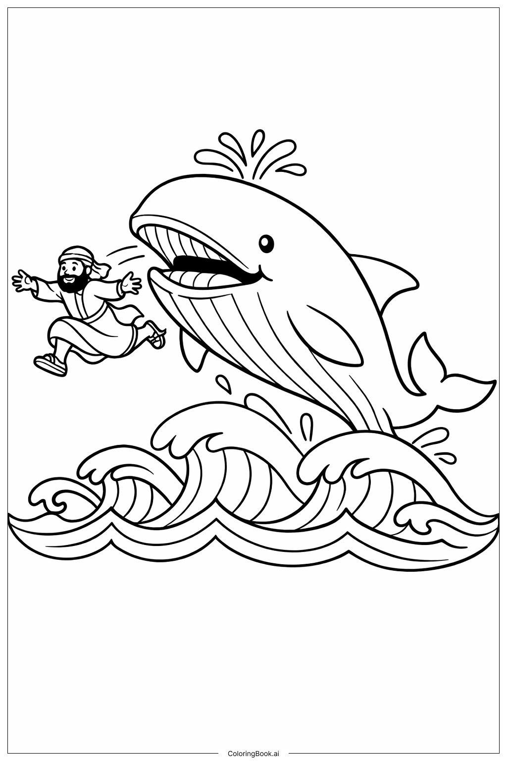  約拿與跳躍的鯨魚著色頁 