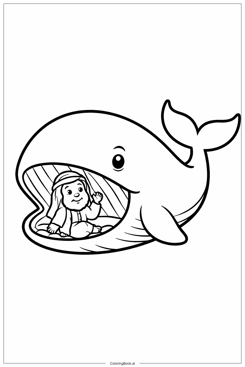  호기심 가득한 요나와 고래 색칠공부 페이지 