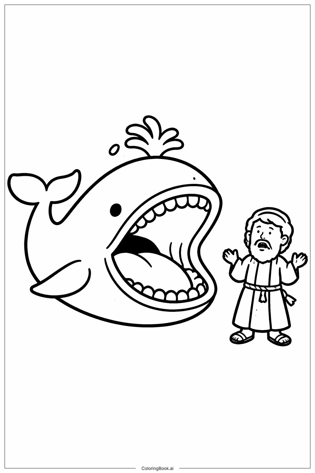  요나와 고래 입 벌림 색칠공부 페이지 