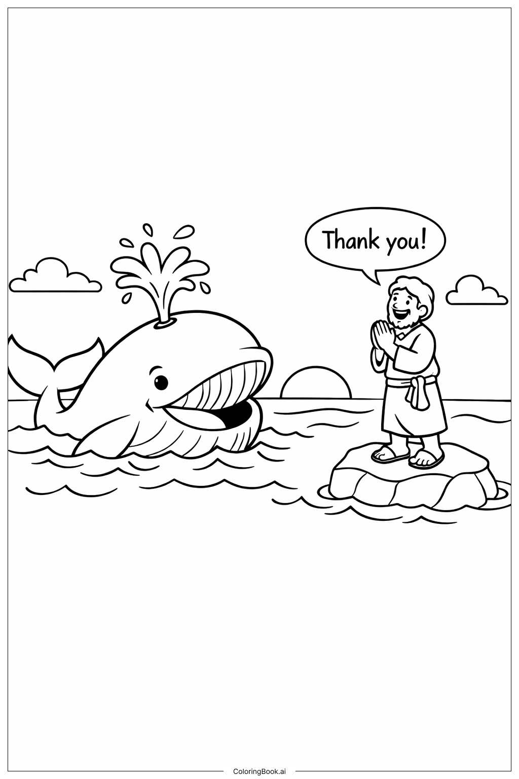 約拿和大鯨魚說謝謝著色頁