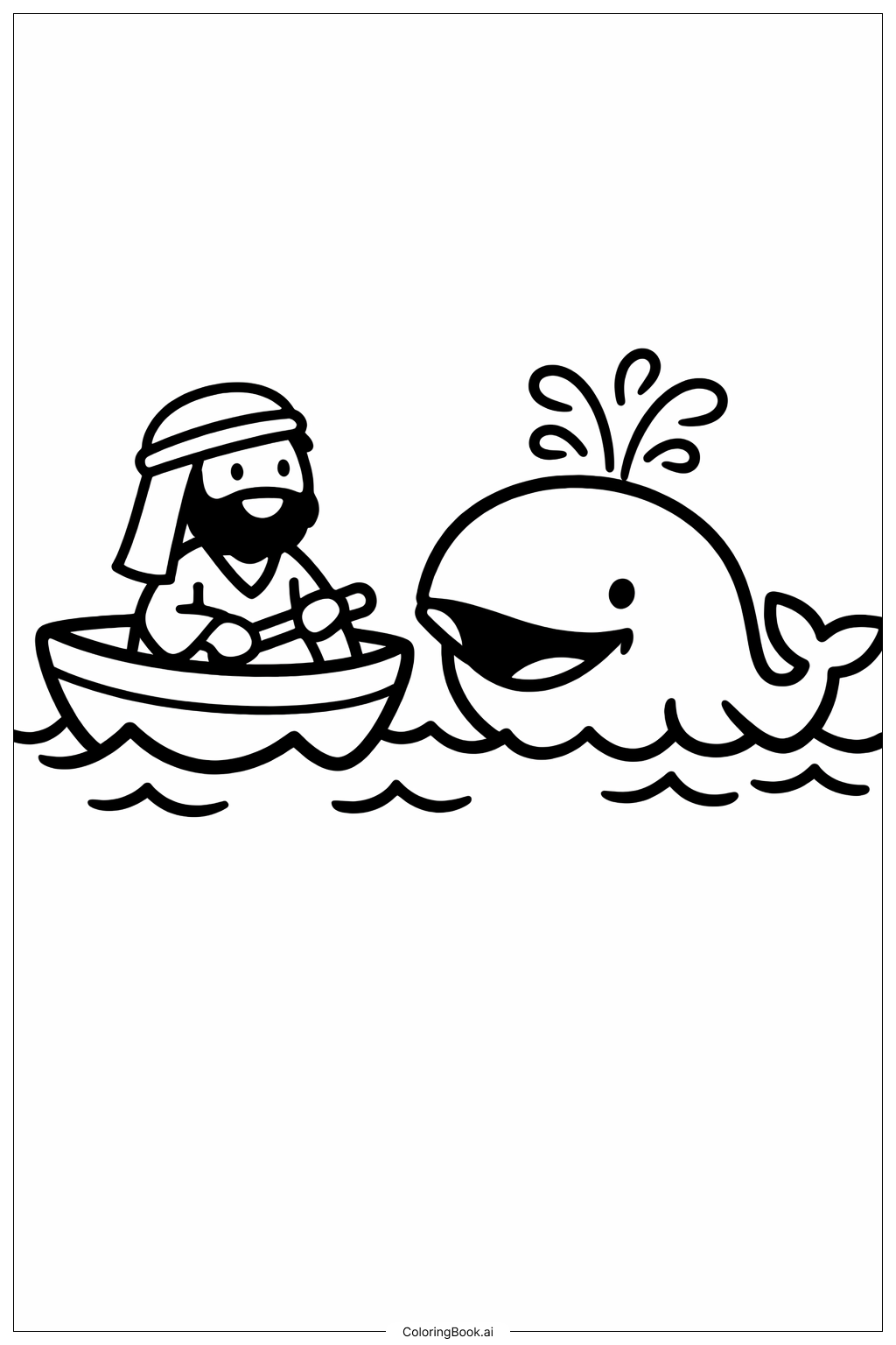  요나와 고래가 배에 앉아 있는 모습 색칠공부 페이지 
