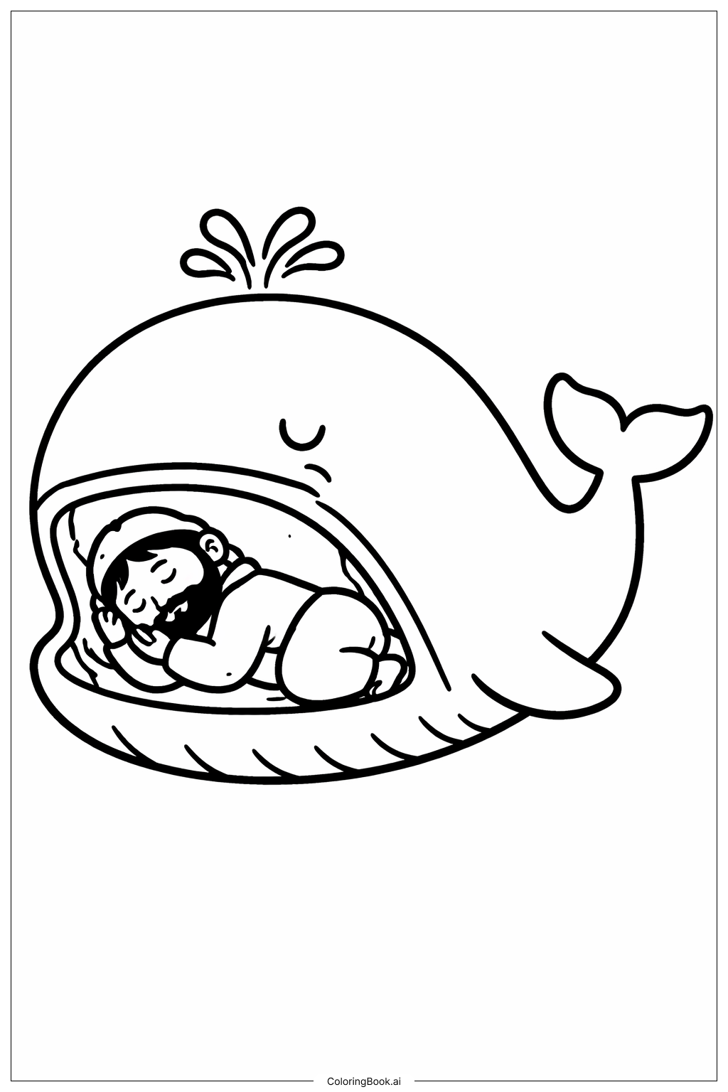  요나와 고래의 잠자는 모습 색칠공부 페이지 