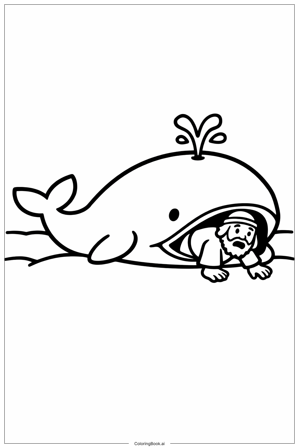  고래에서 나오는 요나와 해변에서 웃는 모습 색칠공부 페이지 