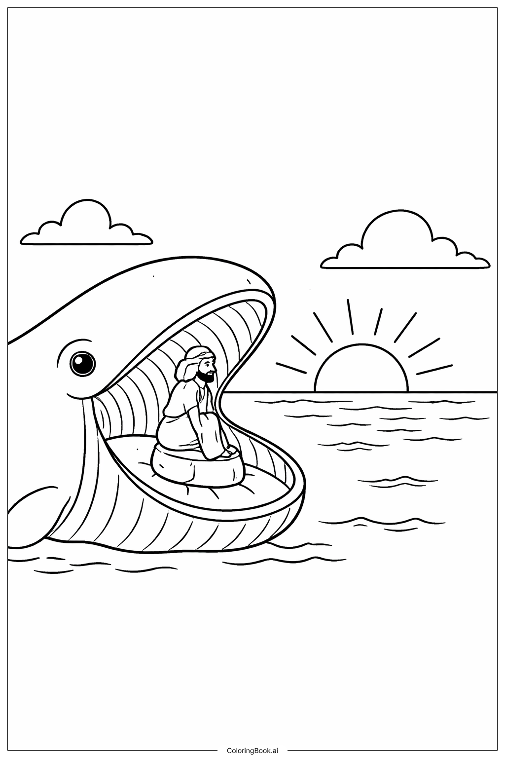  約拿與鯨魚看日出著色頁 