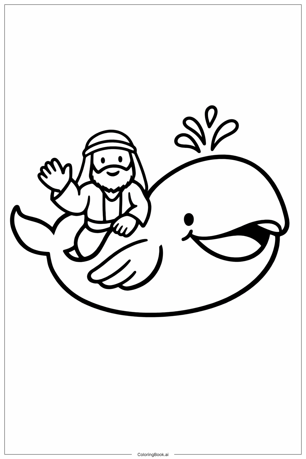  요나와 고래의 손 흔들기 색칠공부 페이지 