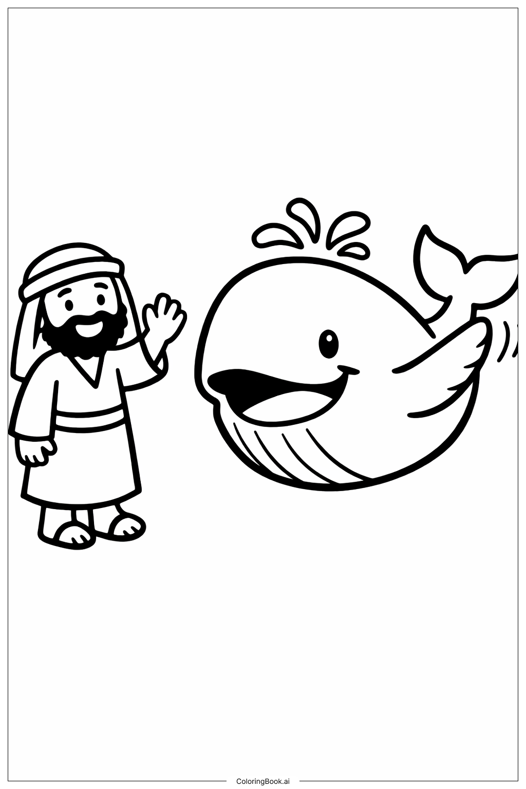 요나와 고래가 요나에게 작별 인사하는 그림 색칠공부 페이지 
