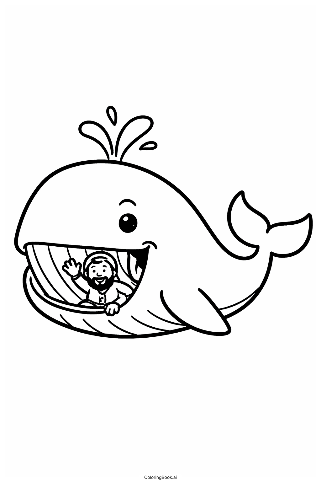  커다란 미소를 가진 요나와 고래 색칠공부 페이지 
