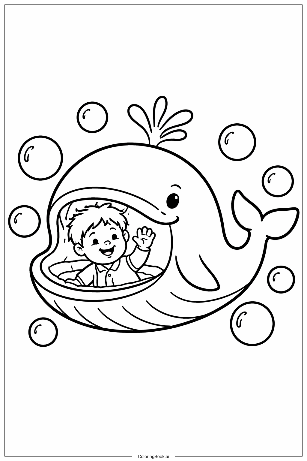  거품과 함께하는 요나와 고래 색칠공부 페이지 