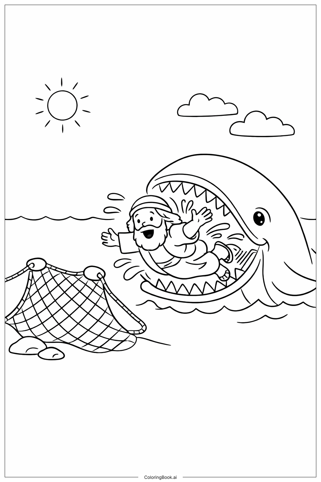  요나와 고래와 어망 색칠공부 페이지 