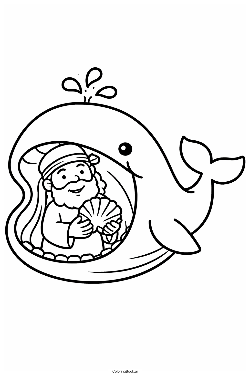  요나와 조개를 든 고래 색칠공부 페이지 